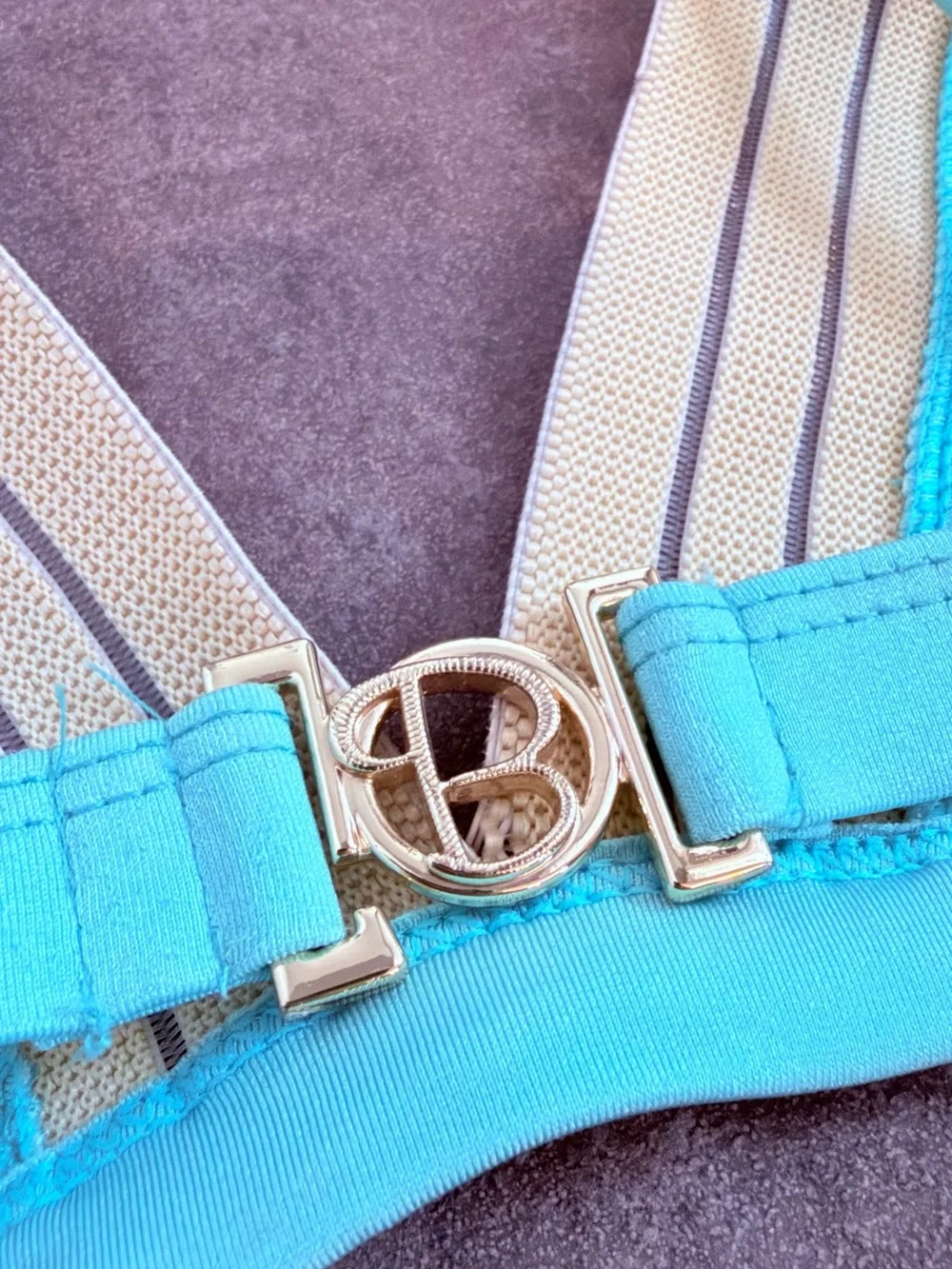 Beach Bunny Aqua & Beige Triangle Bikini Top